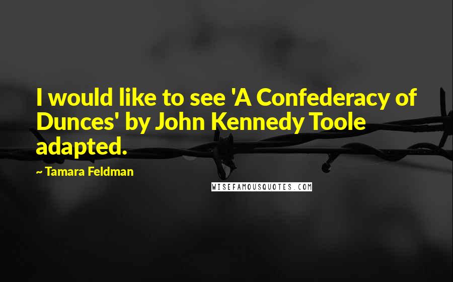 Tamara Feldman Quotes: I would like to see 'A Confederacy of Dunces' by John Kennedy Toole adapted.