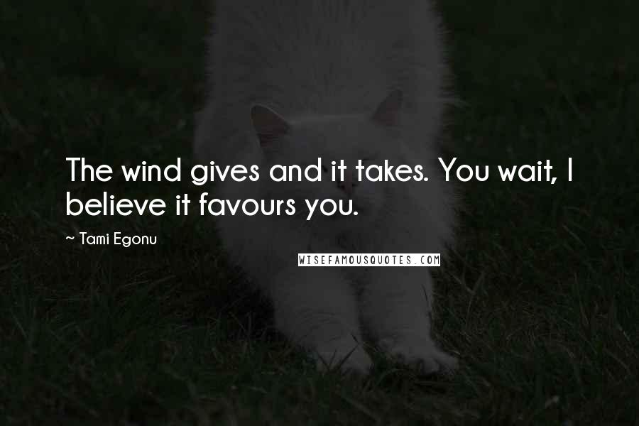 Tami Egonu Quotes: The wind gives and it takes. You wait, I believe it favours you.
