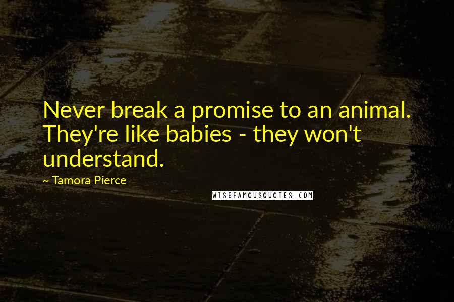 Tamora Pierce Quotes: Never break a promise to an animal. They're like babies - they won't understand.