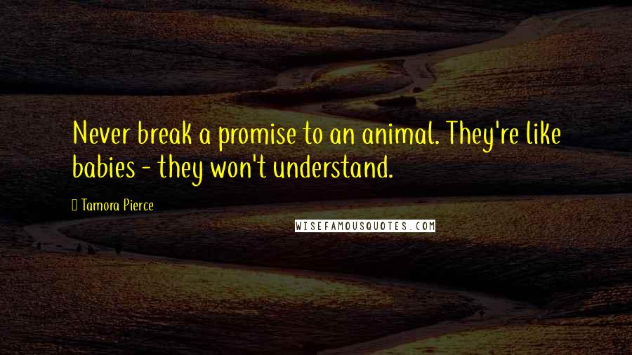 Tamora Pierce Quotes: Never break a promise to an animal. They're like babies - they won't understand.