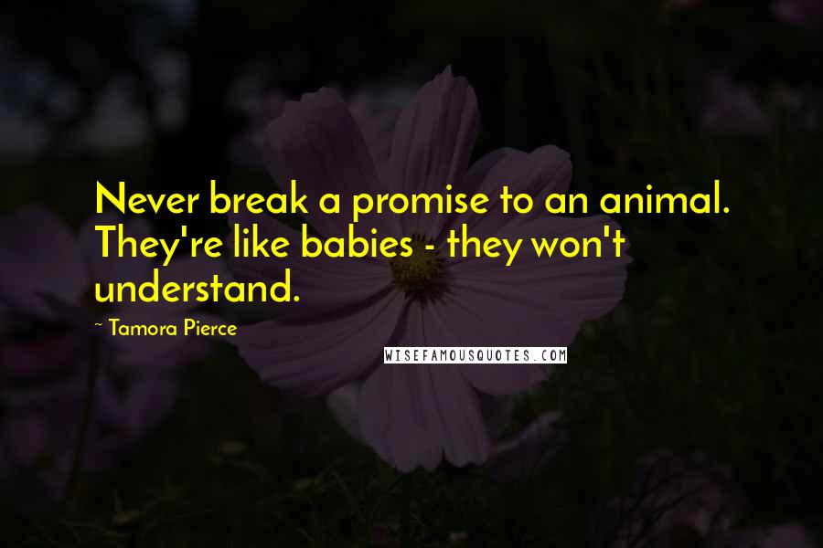 Tamora Pierce Quotes: Never break a promise to an animal. They're like babies - they won't understand.