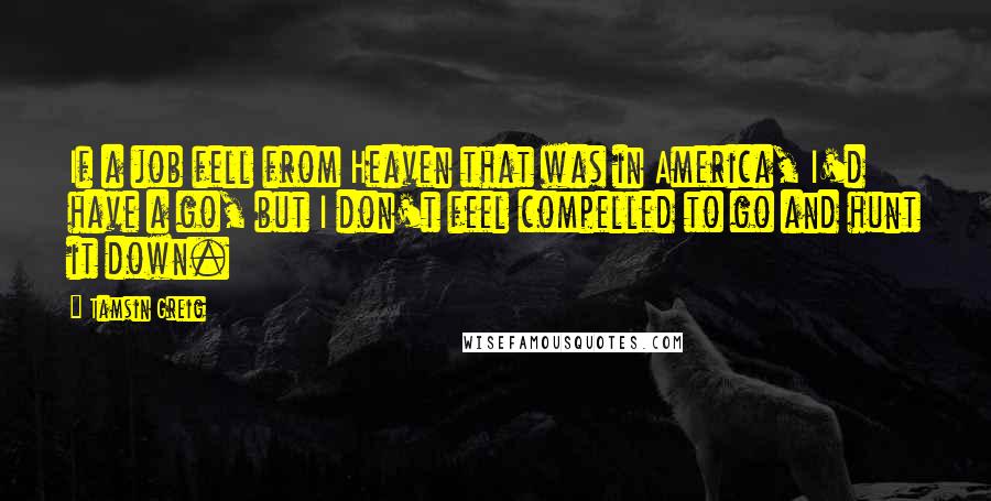 Tamsin Greig Quotes: If a job fell from Heaven that was in America, I'd have a go, but I don't feel compelled to go and hunt it down.