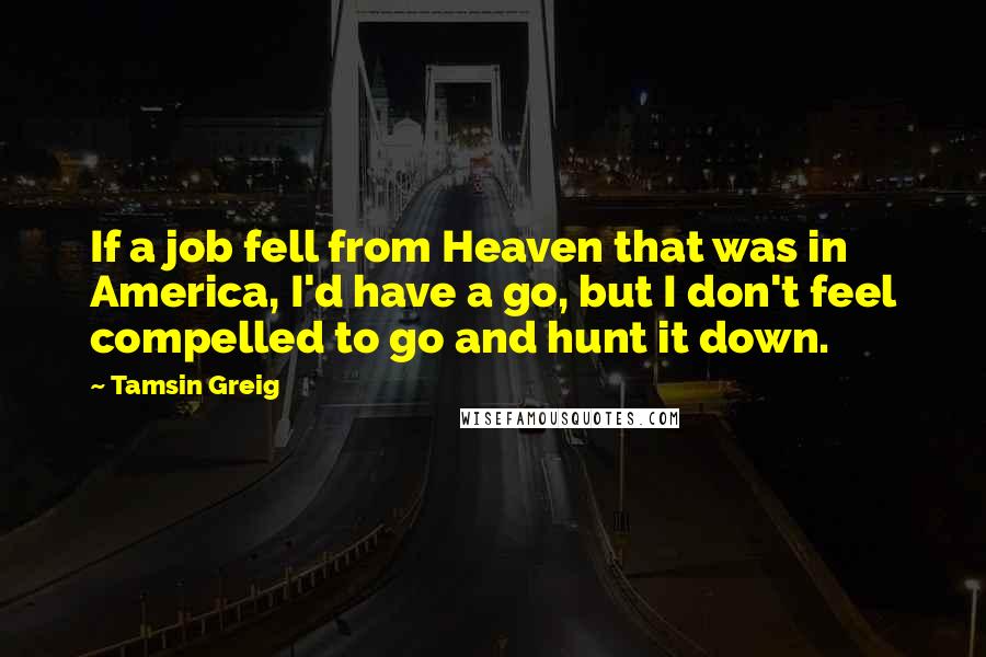 Tamsin Greig Quotes: If a job fell from Heaven that was in America, I'd have a go, but I don't feel compelled to go and hunt it down.