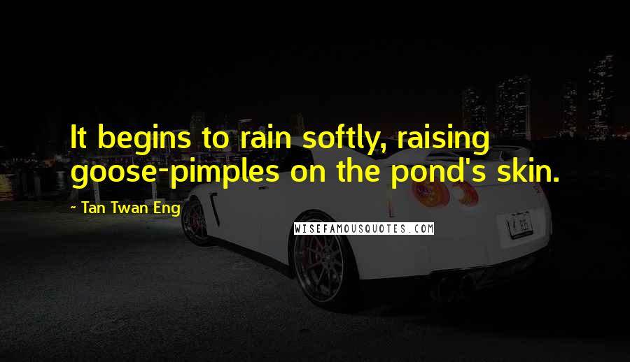 Tan Twan Eng Quotes: It begins to rain softly, raising goose-pimples on the pond's skin.