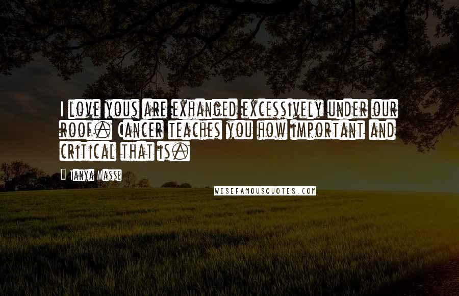 Tanya Masse Quotes: I love yous are exhanged excessively under our roof. Cancer teaches you how important and critical that is.