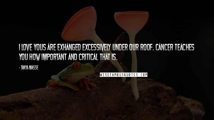 Tanya Masse Quotes: I love yous are exhanged excessively under our roof. Cancer teaches you how important and critical that is.