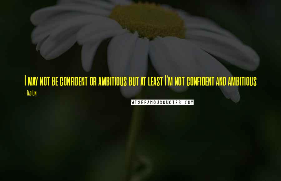 Tao Lin Quotes: I may not be confident or ambitious but at least I'm not confident and ambitious