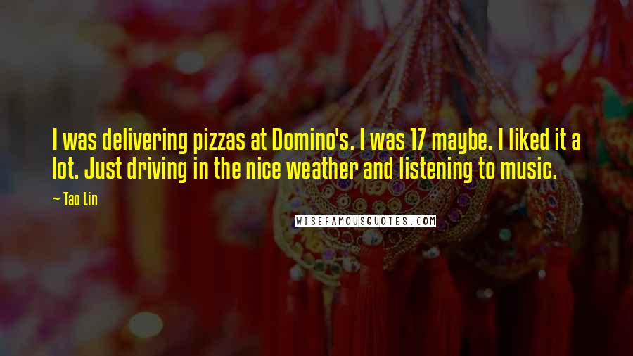 Tao Lin Quotes: I was delivering pizzas at Domino's. I was 17 maybe. I liked it a lot. Just driving in the nice weather and listening to music.