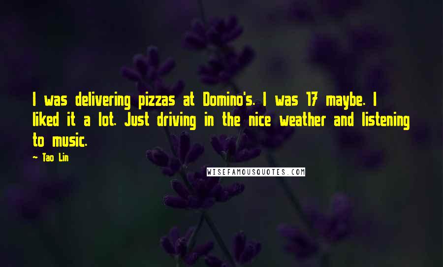 Tao Lin Quotes: I was delivering pizzas at Domino's. I was 17 maybe. I liked it a lot. Just driving in the nice weather and listening to music.