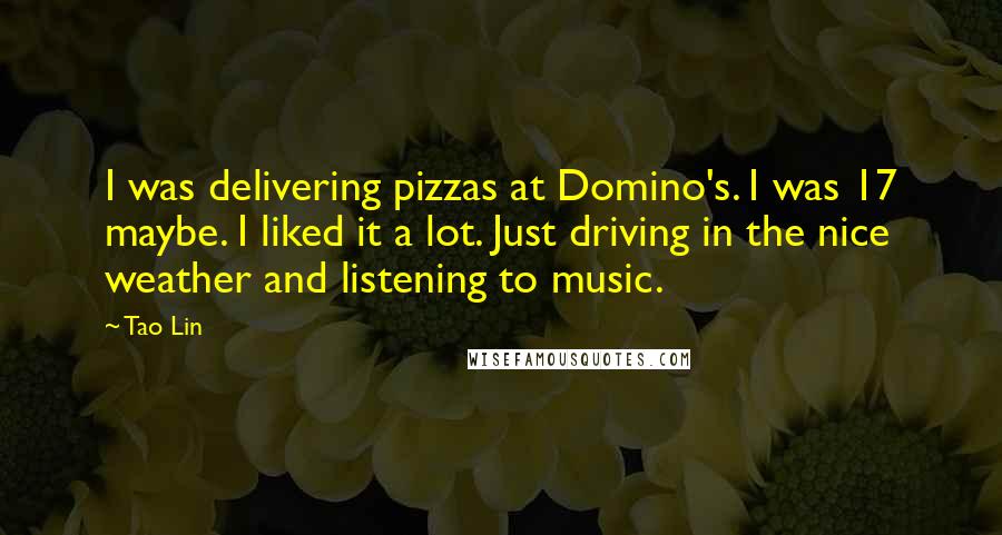 Tao Lin Quotes: I was delivering pizzas at Domino's. I was 17 maybe. I liked it a lot. Just driving in the nice weather and listening to music.