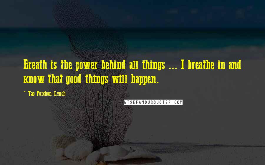 Tao Porchon-Lynch Quotes: Breath is the power behind all things ... I breathe in and know that good things will happen.