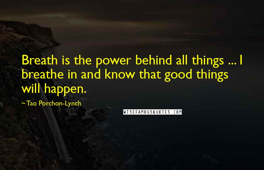 Tao Porchon-Lynch Quotes: Breath is the power behind all things ... I breathe in and know that good things will happen.