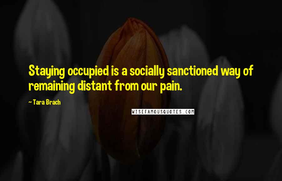 Tara Brach Quotes: Staying occupied is a socially sanctioned way of remaining distant from our pain.