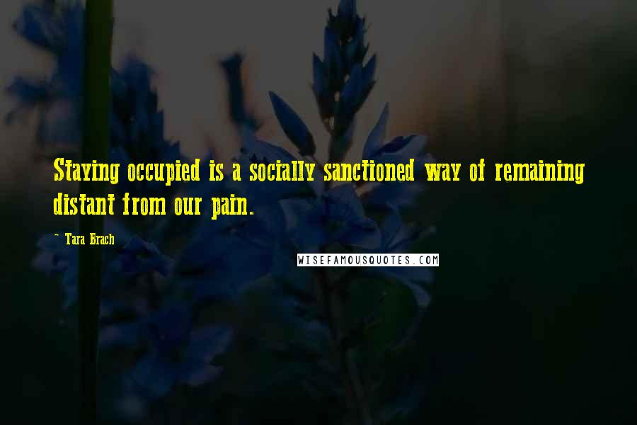 Tara Brach Quotes: Staying occupied is a socially sanctioned way of remaining distant from our pain.