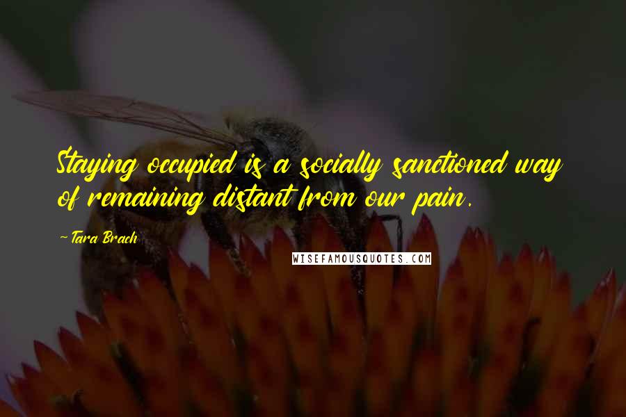 Tara Brach Quotes: Staying occupied is a socially sanctioned way of remaining distant from our pain.