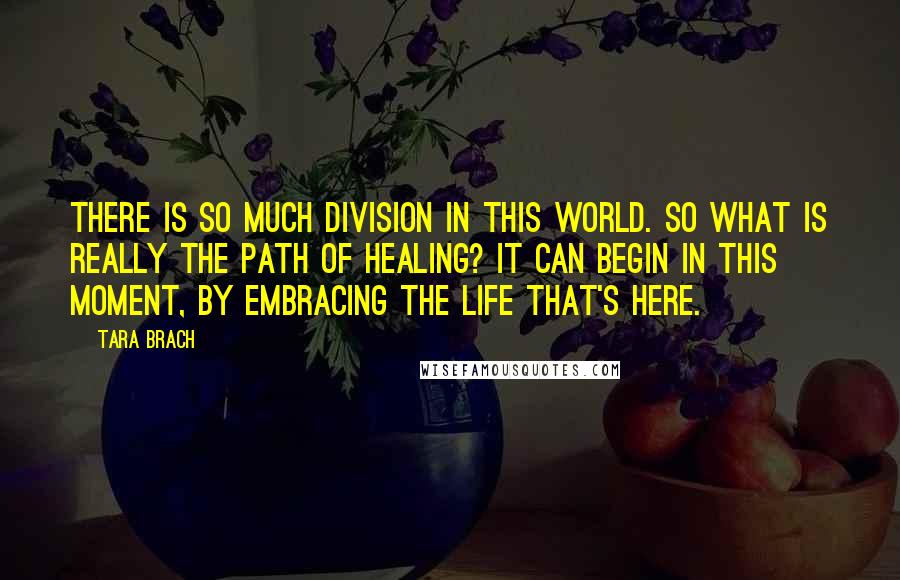 Tara Brach Quotes: There is so much division in this world. So what is really the path of healing? It can begin in this moment, by embracing the life that's here.