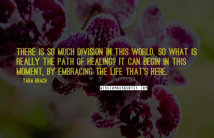 Tara Brach Quotes: There is so much division in this world. So what is really the path of healing? It can begin in this moment, by embracing the life that's here.