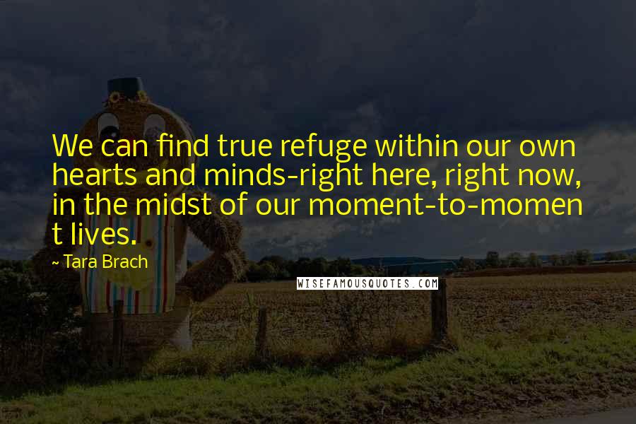 Tara Brach Quotes: We can find true refuge within our own hearts and minds-right here, right now, in the midst of our moment-to-momen t lives.