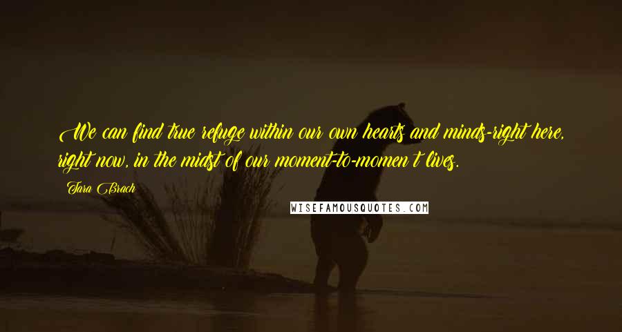 Tara Brach Quotes: We can find true refuge within our own hearts and minds-right here, right now, in the midst of our moment-to-momen t lives.