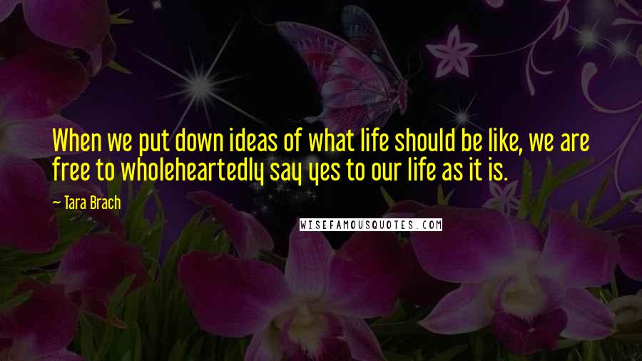 Tara Brach Quotes: When we put down ideas of what life should be like, we are free to wholeheartedly say yes to our life as it is.