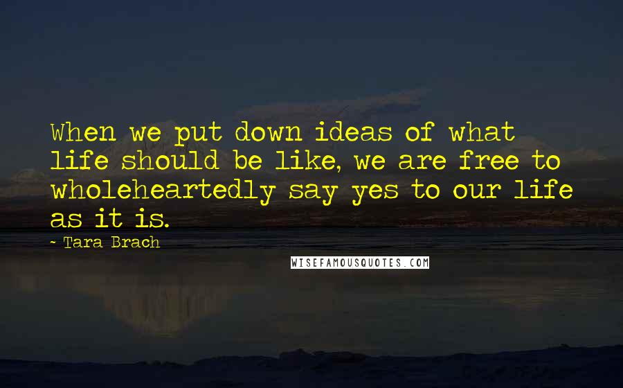 Tara Brach Quotes: When we put down ideas of what life should be like, we are free to wholeheartedly say yes to our life as it is.