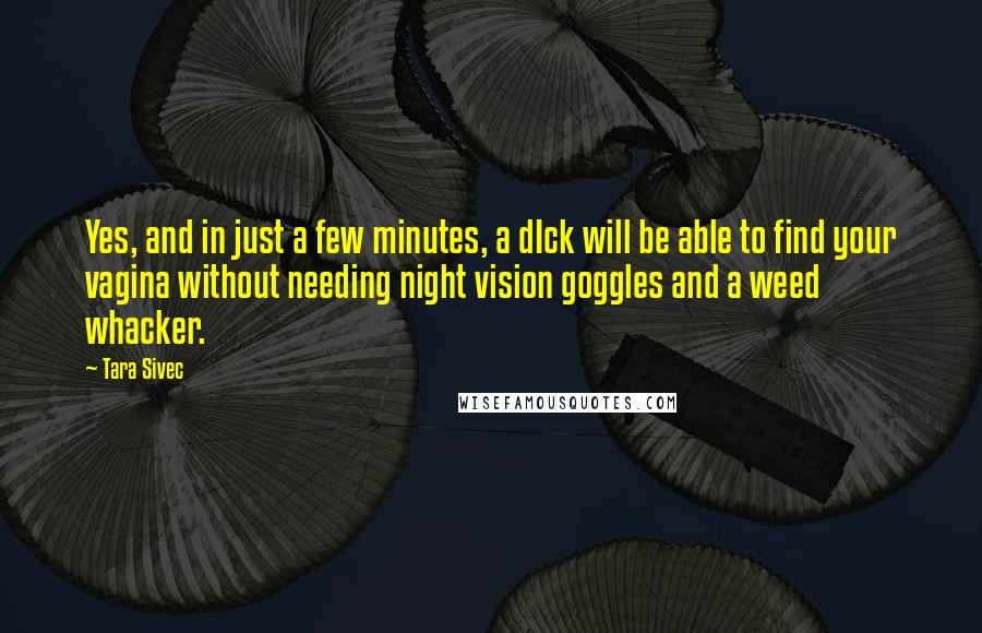 Tara Sivec Quotes: Yes, and in just a few minutes, a dIck will be able to find your vagina without needing night vision goggles and a weed whacker.