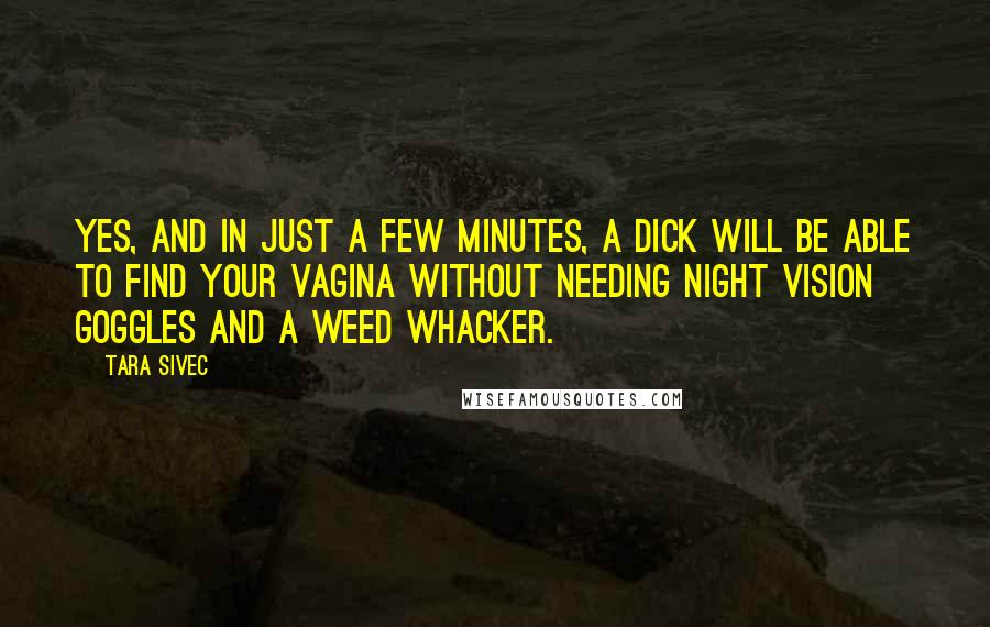 Tara Sivec Quotes: Yes, and in just a few minutes, a dIck will be able to find your vagina without needing night vision goggles and a weed whacker.