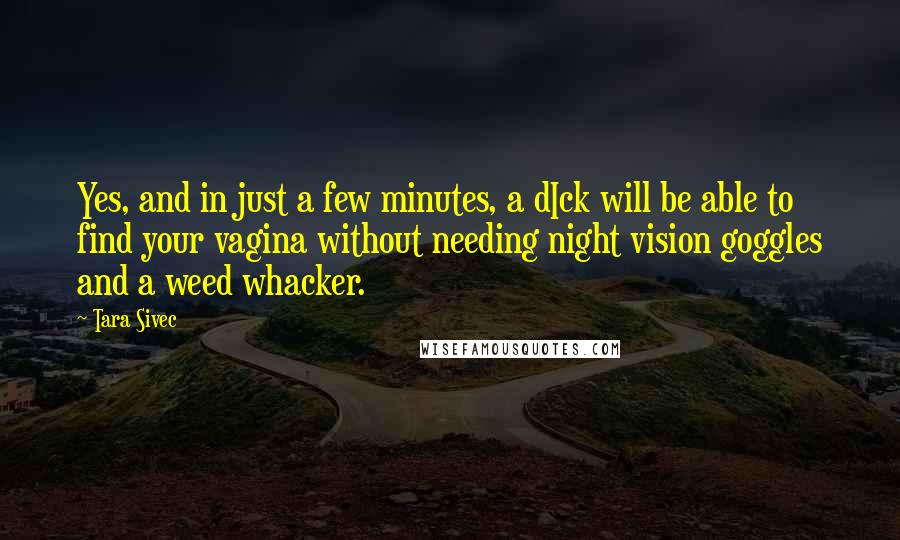 Tara Sivec Quotes: Yes, and in just a few minutes, a dIck will be able to find your vagina without needing night vision goggles and a weed whacker.