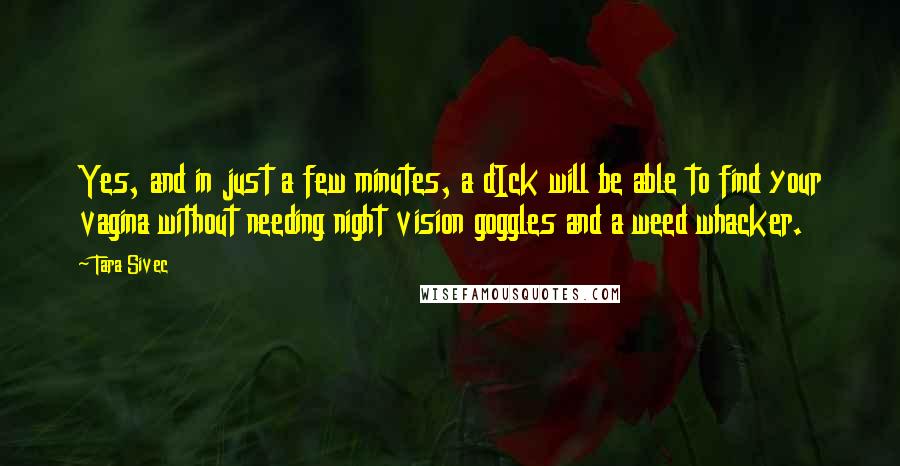 Tara Sivec Quotes: Yes, and in just a few minutes, a dIck will be able to find your vagina without needing night vision goggles and a weed whacker.