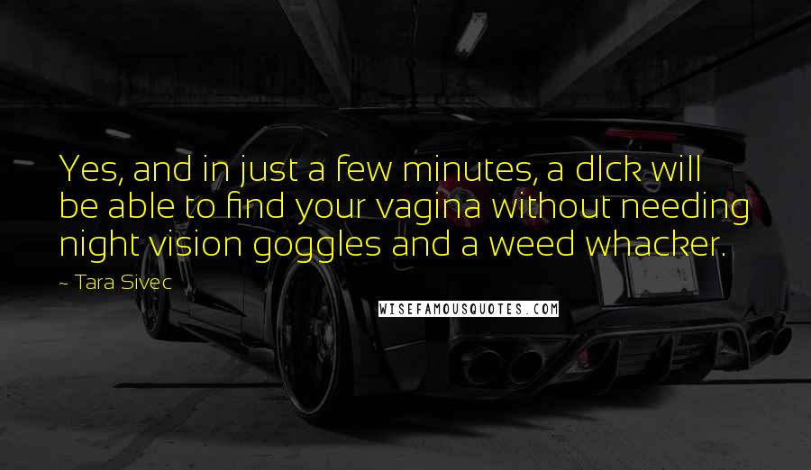 Tara Sivec Quotes: Yes, and in just a few minutes, a dIck will be able to find your vagina without needing night vision goggles and a weed whacker.