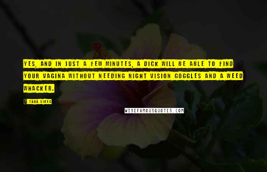 Tara Sivec Quotes: Yes, and in just a few minutes, a dIck will be able to find your vagina without needing night vision goggles and a weed whacker.