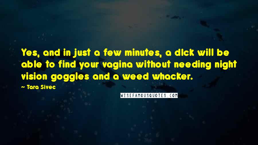 Tara Sivec Quotes: Yes, and in just a few minutes, a dIck will be able to find your vagina without needing night vision goggles and a weed whacker.