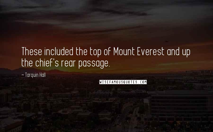 Tarquin Hall Quotes: These included the top of Mount Everest and up the chief's rear passage.