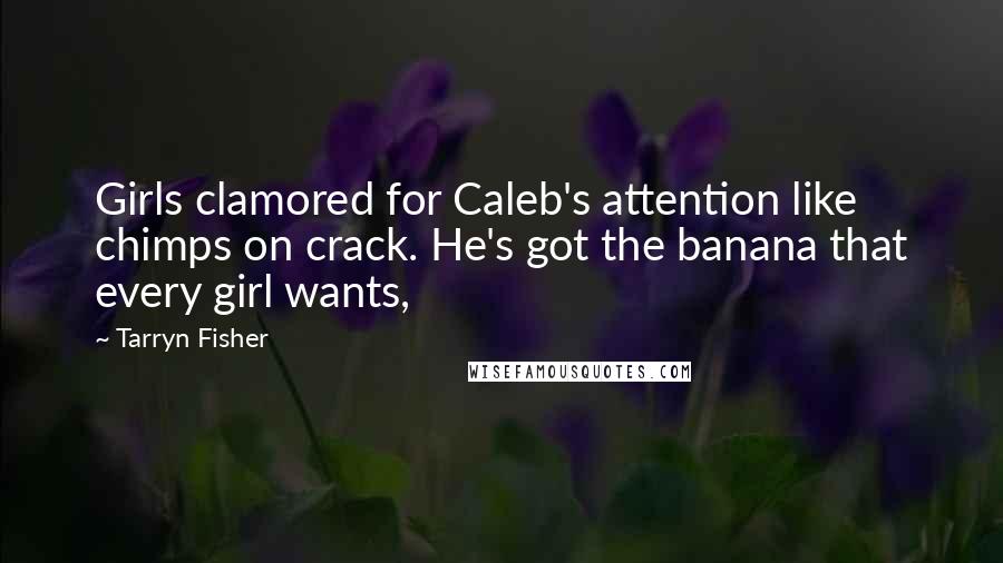 Tarryn Fisher Quotes: Girls clamored for Caleb's attention like chimps on crack. He's got the banana that every girl wants,