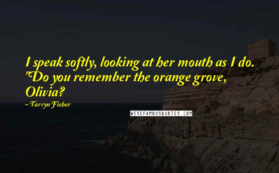 Tarryn Fisher Quotes: I speak softly, looking at her mouth as I do. "Do you remember the orange grove, Olivia?