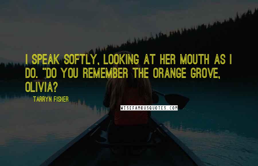 Tarryn Fisher Quotes: I speak softly, looking at her mouth as I do. "Do you remember the orange grove, Olivia?