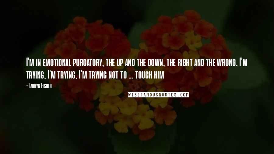 Tarryn Fisher Quotes: I'm in emotional purgatory, the up and the down, the right and the wrong. I'm trying, I'm trying, I'm trying not to ... touch him