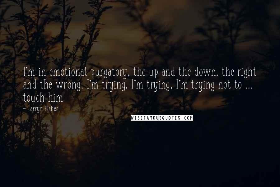 Tarryn Fisher Quotes: I'm in emotional purgatory, the up and the down, the right and the wrong. I'm trying, I'm trying, I'm trying not to ... touch him