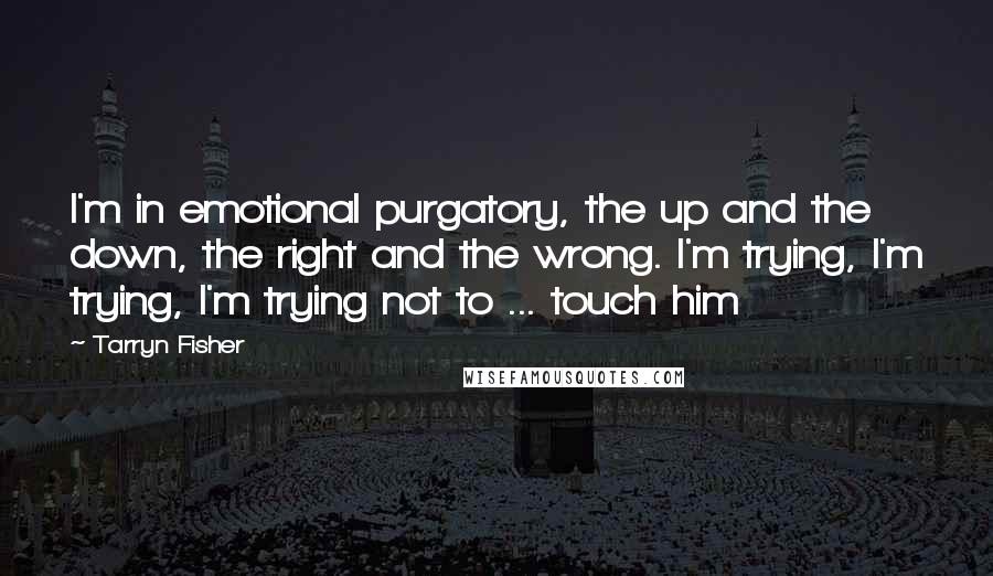 Tarryn Fisher Quotes: I'm in emotional purgatory, the up and the down, the right and the wrong. I'm trying, I'm trying, I'm trying not to ... touch him