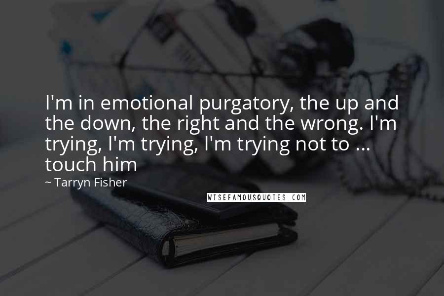 Tarryn Fisher Quotes: I'm in emotional purgatory, the up and the down, the right and the wrong. I'm trying, I'm trying, I'm trying not to ... touch him