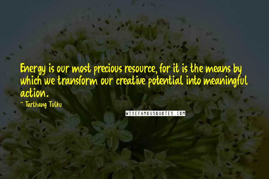 Tarthang Tulku Quotes: Energy is our most precious resource, for it is the means by which we transform our creative potential into meaningful action.