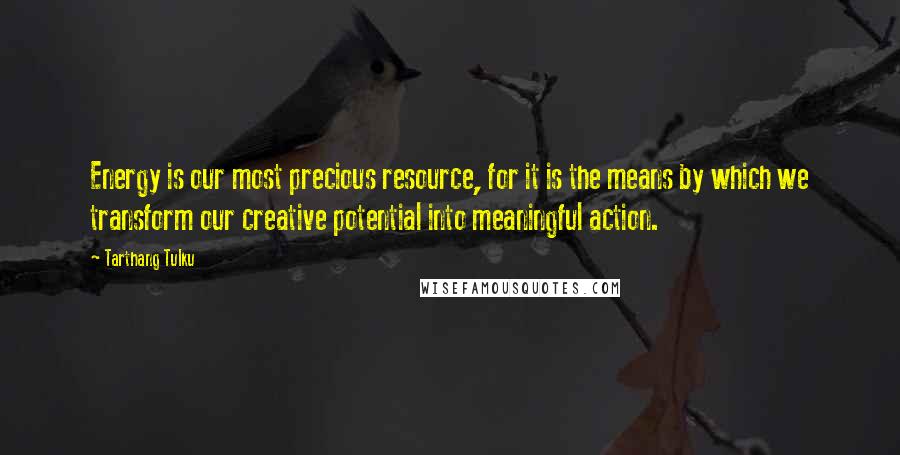 Tarthang Tulku Quotes: Energy is our most precious resource, for it is the means by which we transform our creative potential into meaningful action.