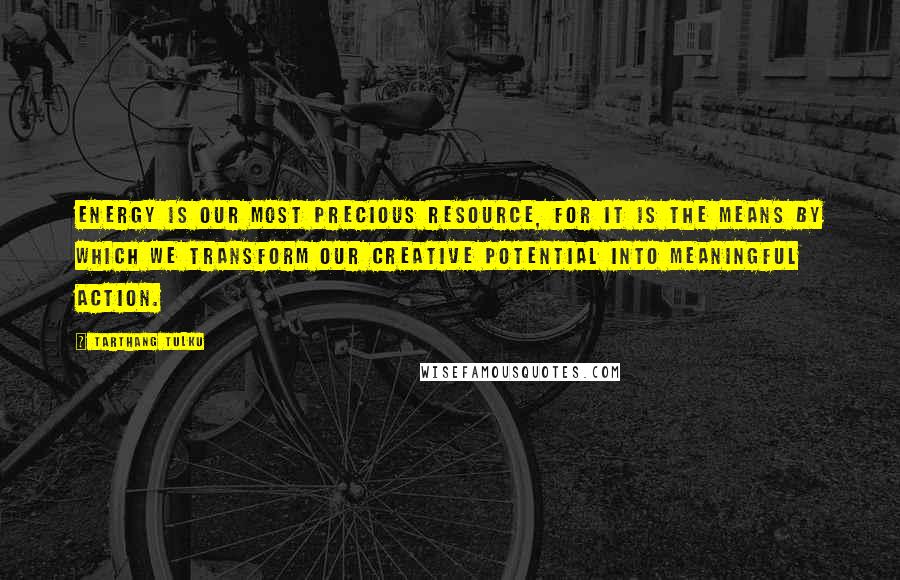 Tarthang Tulku Quotes: Energy is our most precious resource, for it is the means by which we transform our creative potential into meaningful action.