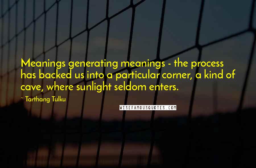 Tarthang Tulku Quotes: Meanings generating meanings - the process has backed us into a particular corner, a kind of cave, where sunlight seldom enters.