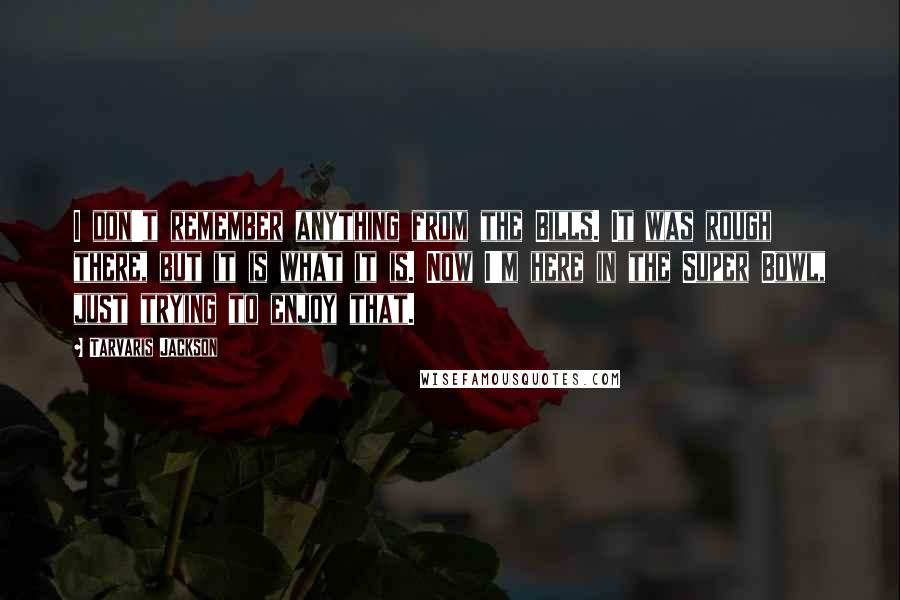 Tarvaris Jackson Quotes: I don't remember anything from the Bills. It was rough there, but it is what it is. Now I'm here in the Super Bowl, just trying to enjoy that.