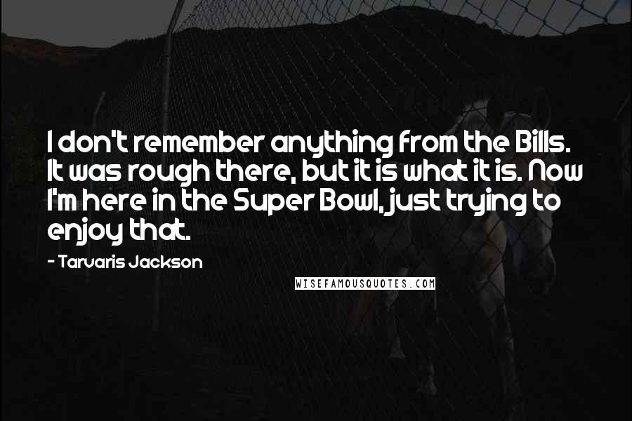 Tarvaris Jackson Quotes: I don't remember anything from the Bills. It was rough there, but it is what it is. Now I'm here in the Super Bowl, just trying to enjoy that.