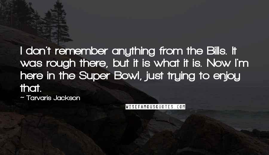 Tarvaris Jackson Quotes: I don't remember anything from the Bills. It was rough there, but it is what it is. Now I'm here in the Super Bowl, just trying to enjoy that.