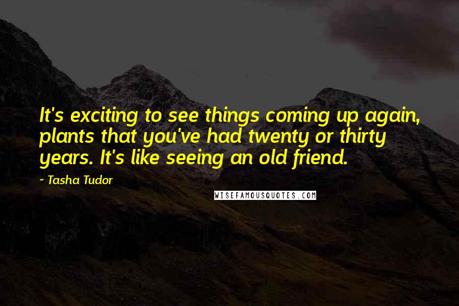 Tasha Tudor Quotes: It's exciting to see things coming up again, plants that you've had twenty or thirty years. It's like seeing an old friend.