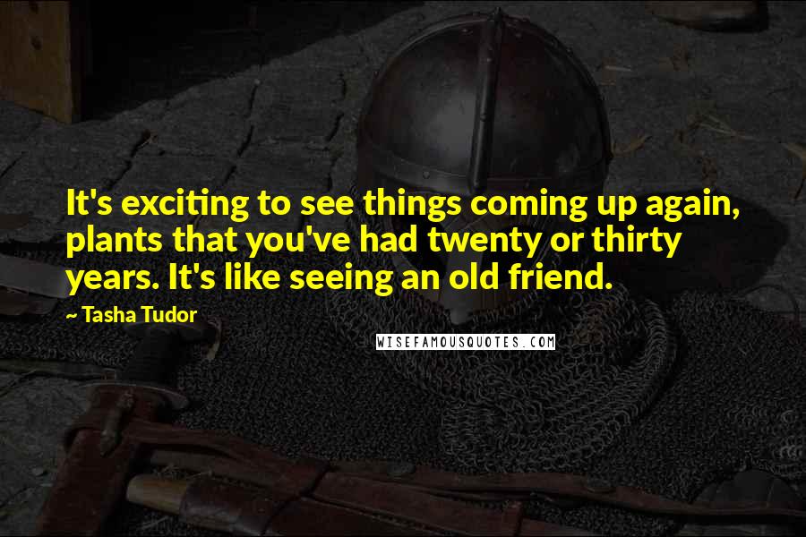 Tasha Tudor Quotes: It's exciting to see things coming up again, plants that you've had twenty or thirty years. It's like seeing an old friend.