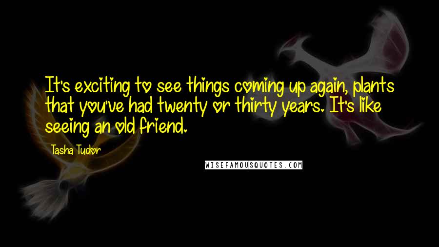 Tasha Tudor Quotes: It's exciting to see things coming up again, plants that you've had twenty or thirty years. It's like seeing an old friend.